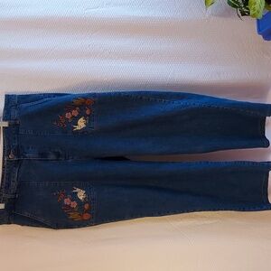 Modcloth Blue Straight Leg Jeans with Embroidered Details